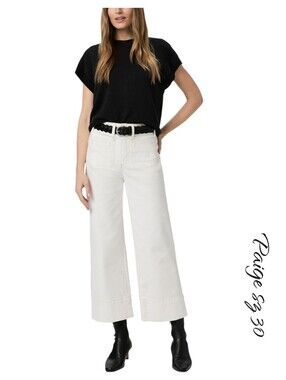 PAIGE Anessa Wide Leg Jeans Toasted Ecru Patch Pocket High Rise 30